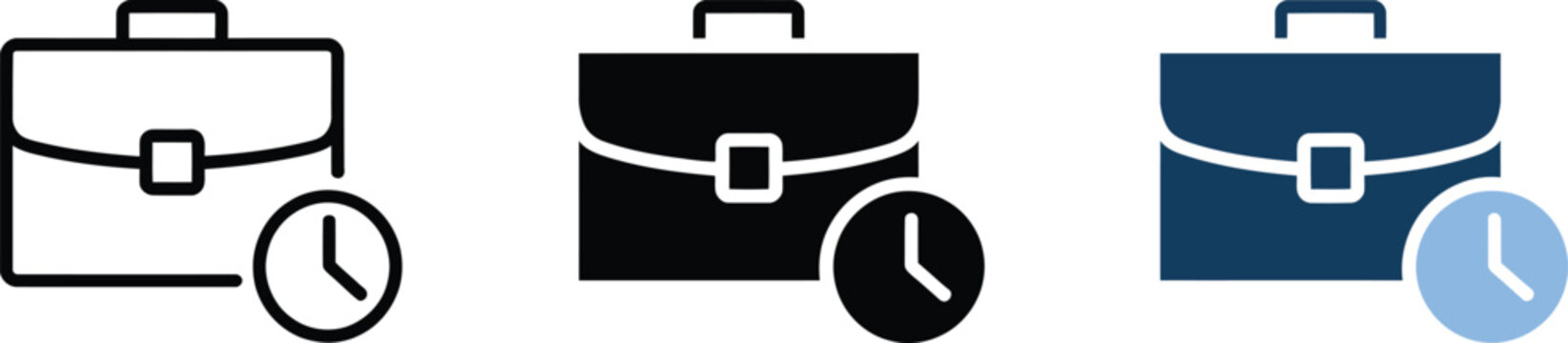 Briefcase and clock in three styles briefcase clock time business work deadline