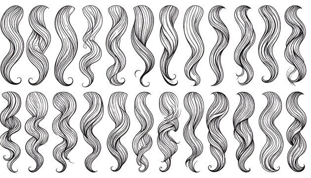 A collection of wavy hair extensions on a white background