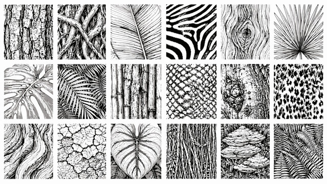 Black and White Botanical and Animal Pattern Texture Collection