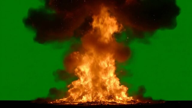 Explosion fire on green screen background.