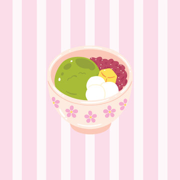 Matcha Red Bean Ice Cream Illustration
