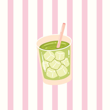 Ice Matcha Latte Drink Illustration
