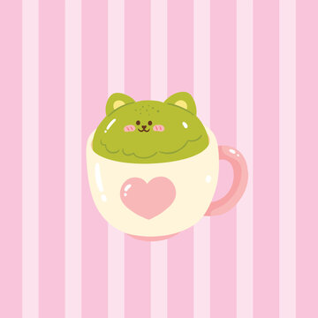 Kawaii Dog Matcha Ice Cream Illustration