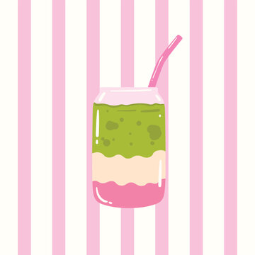 Matcha Strawberry Drink Illustration
