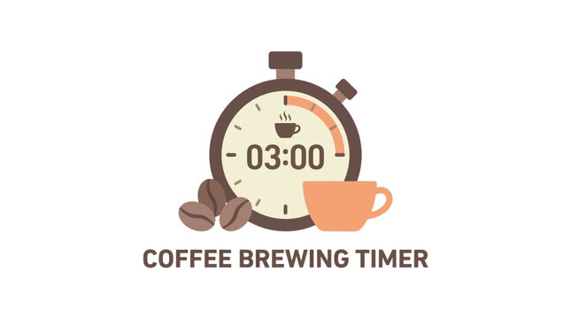 Coffee Brewing Timer with Cup and Beans - Time Management Concept