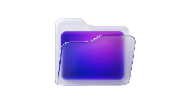 3D file folder icon in glassmorphism style with glowing neon purple and blue
