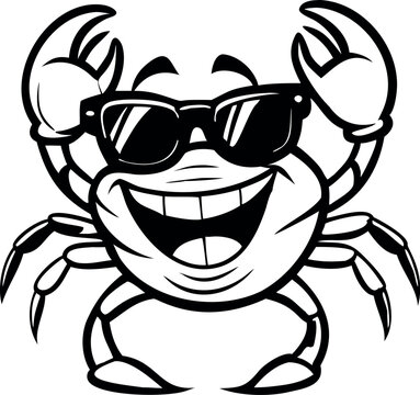 Stylized crab mascot wearing sunglasses and smiling in dynamic line art illustration