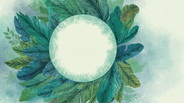 Green feather border postcard frame for greeting cards and invitations