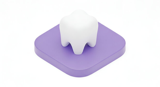 3D Render of a Healthy White Tooth on a Purple Square Platform.