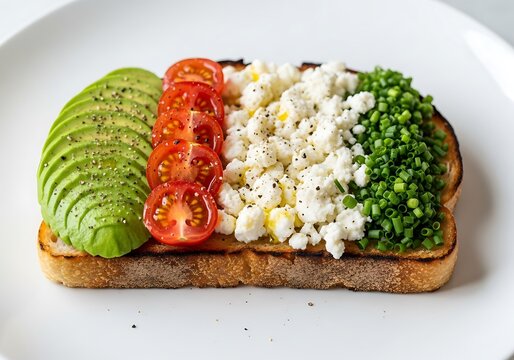 Healthy Avocado Toast with Cherry Tomatoes Cottage Cheese and Fresh Chives