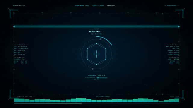 Futuristic HUD Target Tracking Scanner Interface with Coordinates Signal Spectrum Analyzer