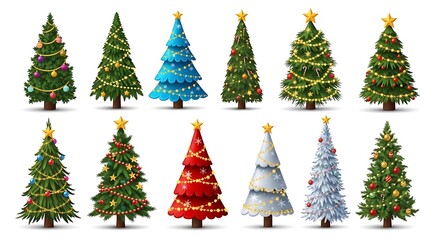 Obraz premium Decorated christmas trees collection vector illustrations holiday season decorations