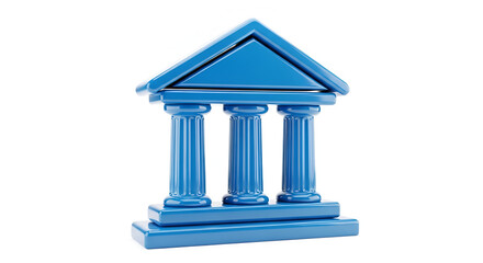 Obraz premium Blue Miniature Bank Building with Columns and Pediment.