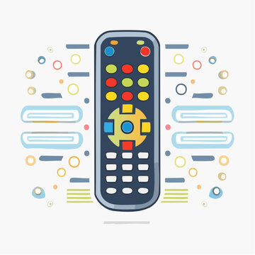 Remote Control Icon with Colorful Buttons and Abstract Elements