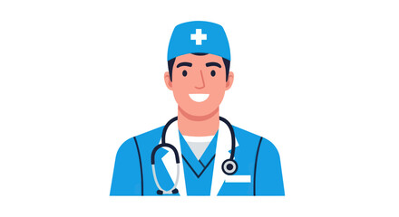 Fototapeta premium Happy Male Doctor Wearing Scrubs and Stethoscope, Medical Professional Illustration