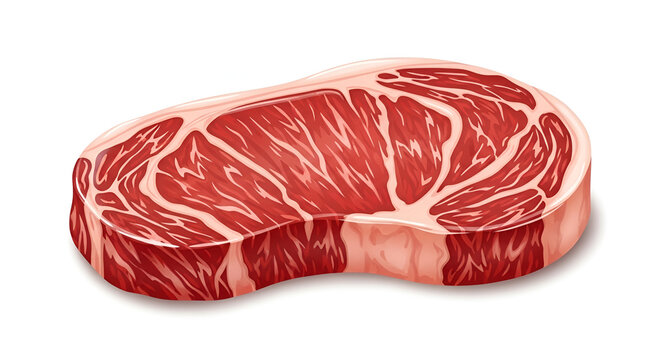 Raw Marbled Beef Ribeye Steak Isolated on White Background.