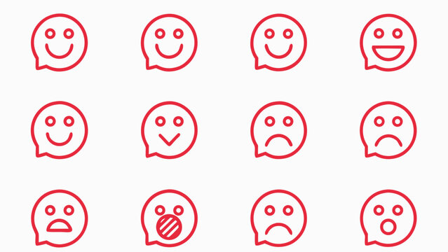 Red smiley icons in notification badge style for digital communication and emoticon expressions