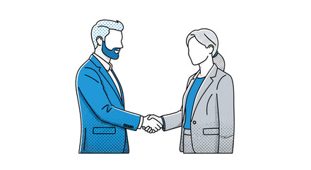 Fototapeta premium Professional Business Handshake Vector Illustration, Man and Woman Shaking Hands for Partnership and Agreement Concept