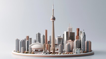 Naklejka premium Miniature cityscape model showcasing a detailed architectural collection of modern urban buildings and a prominent central tower