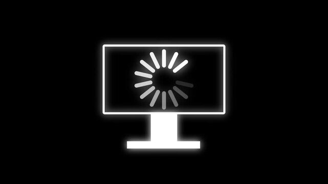 Computer monitor with progress bar loading spinner loop animation