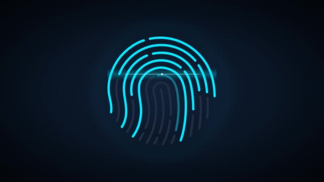 Glowing Blue Neon Fingerprint Scanner Biometric Security Authentication Animation