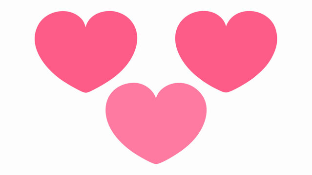 Three pink hearts on white background flat vector illustration for love and valentine's day concepts