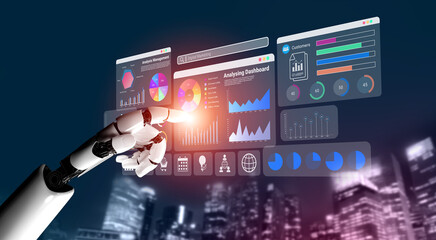 Obraz premium AI processing and visualizing marketing performance data, optimizing campaigns, and generating real-time insights for business growth and digital engagement Parse