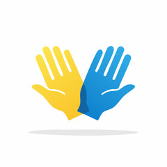 Obraz premium Two Hands, Yellow and Blue, Symbolizing Unity and Support