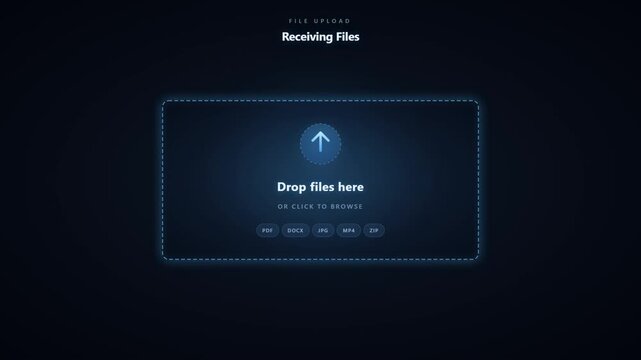 Animated File Upload Drop Zone Interface with Receiving and Uploading Progress Bars
