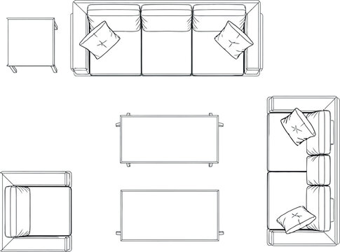 View line of living room furniture set floor plan