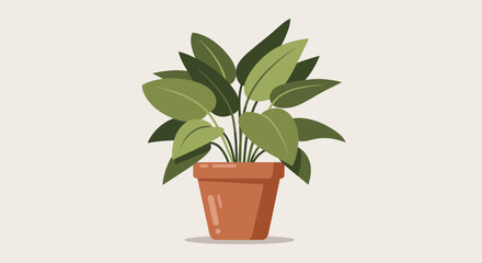Fototapeta premium Green Houseplant in Terracotta Pot - Minimalist Vector Illustration