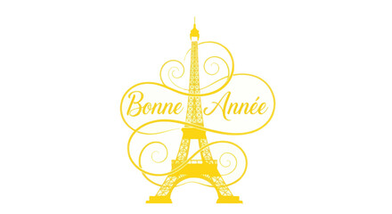 Eiffel Tower Bonne Année Greeting with Swirls - Paris New Year Celebration © mila