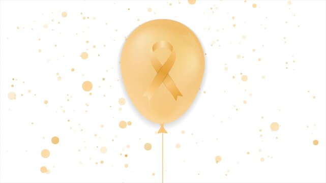 Orange ribbon symbol on glossy balloon with flying confetti for medical health care support. Leukemia awareness month concept motion design. Video animation Ultra HD 4K 3840x2160