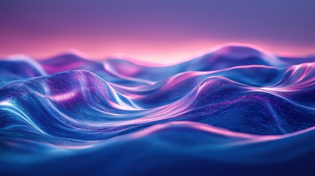 Quantum superposition states vibrant particle waves electric blue magenta flowing dimensional space interference patterns translucent layers ethereal energy cascade