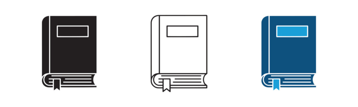 Closed Hardcover Book with Bookmark Vector Icon Set in Solid Outline and Blue Style for Education Web App UI Design
