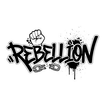 Rebellion graffiti with broken chains fist.