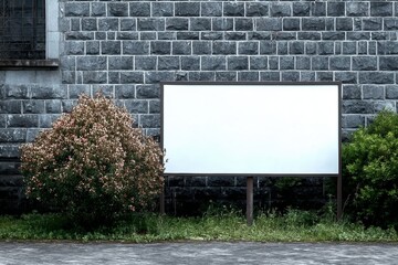 Fototapeta premium Wide format billboard in front of a stone wall.