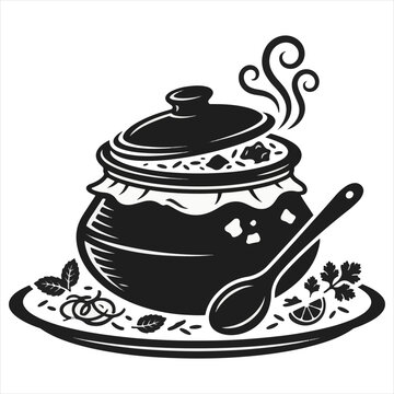 Indian Dum Handi Mutton Biryani Silhouette Vector Illustration