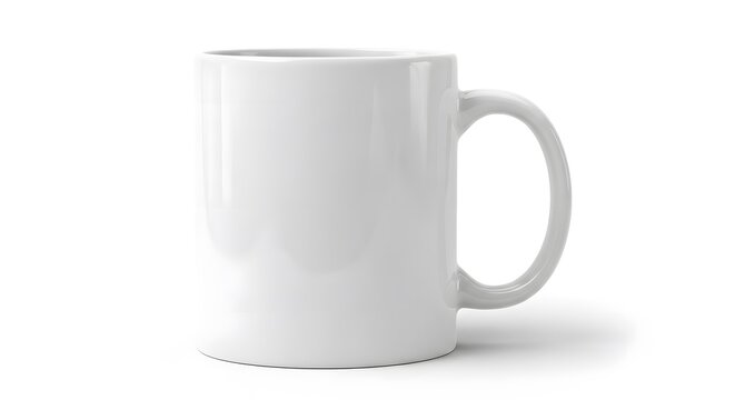Empty white ceramic mug isolated on white background minimalist product mockup