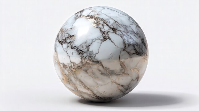 Polished marble sphere with elegant gold veins displayed as a high quality studio photograph for modern interior design project concepts
