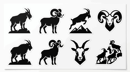 Fototapeta premium A collection of black silhouettes depicting various mountain goats in different poses on a white background