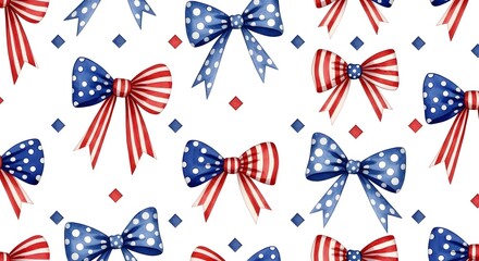 Obraz premium Seamless pattern with patriotic bows and diamonds, red white and blue design for independence day
