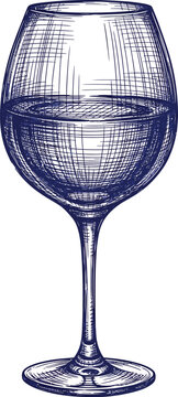 Hand-drawn of a wine glass with liquid stemware
