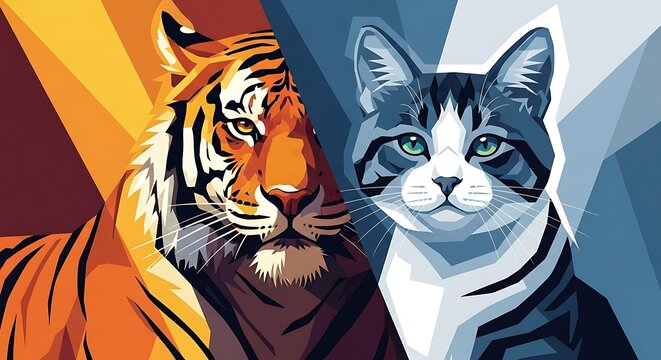 Tiger and Cat Digital Art.