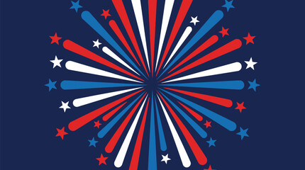 Fototapeta premium Fireworks display bursts with vibrant red, white, and blue colors against a dark navy night sky.