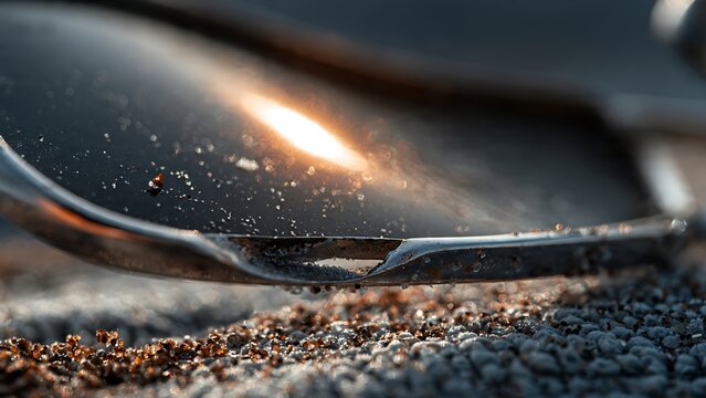Close up of broken sunglass hinge resting on textured surface with damaged eyewear detail
