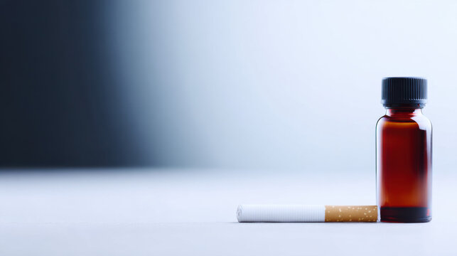 Cigarette and nicotine liquid bottle symbolizing addiction and unhealthy habits