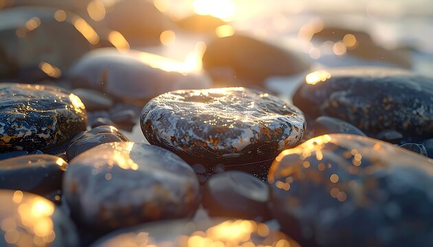 Smooth rocks on a sunny beach.