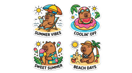 Fototapeta premium Brown bears enjoy summer vibes with coolin off floaties and sweet treats