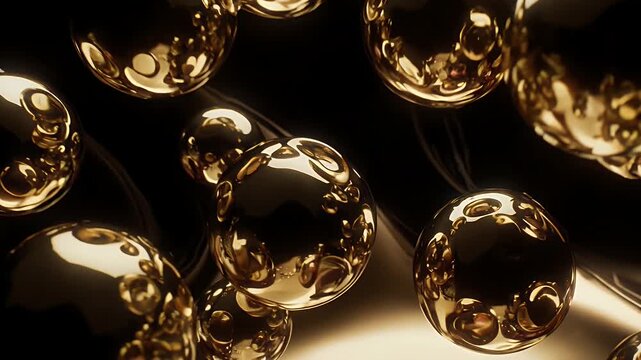 Golden shiny metallic bubbles clustered together.